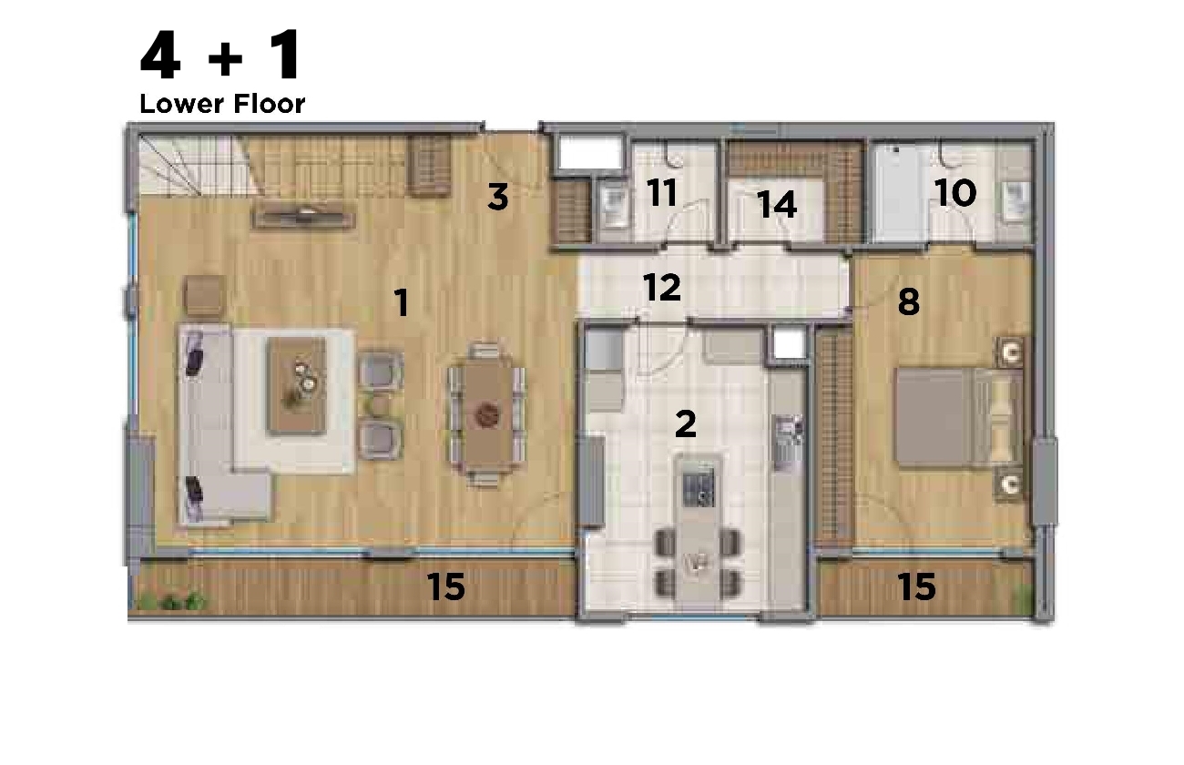 أربعة غرف و صالة