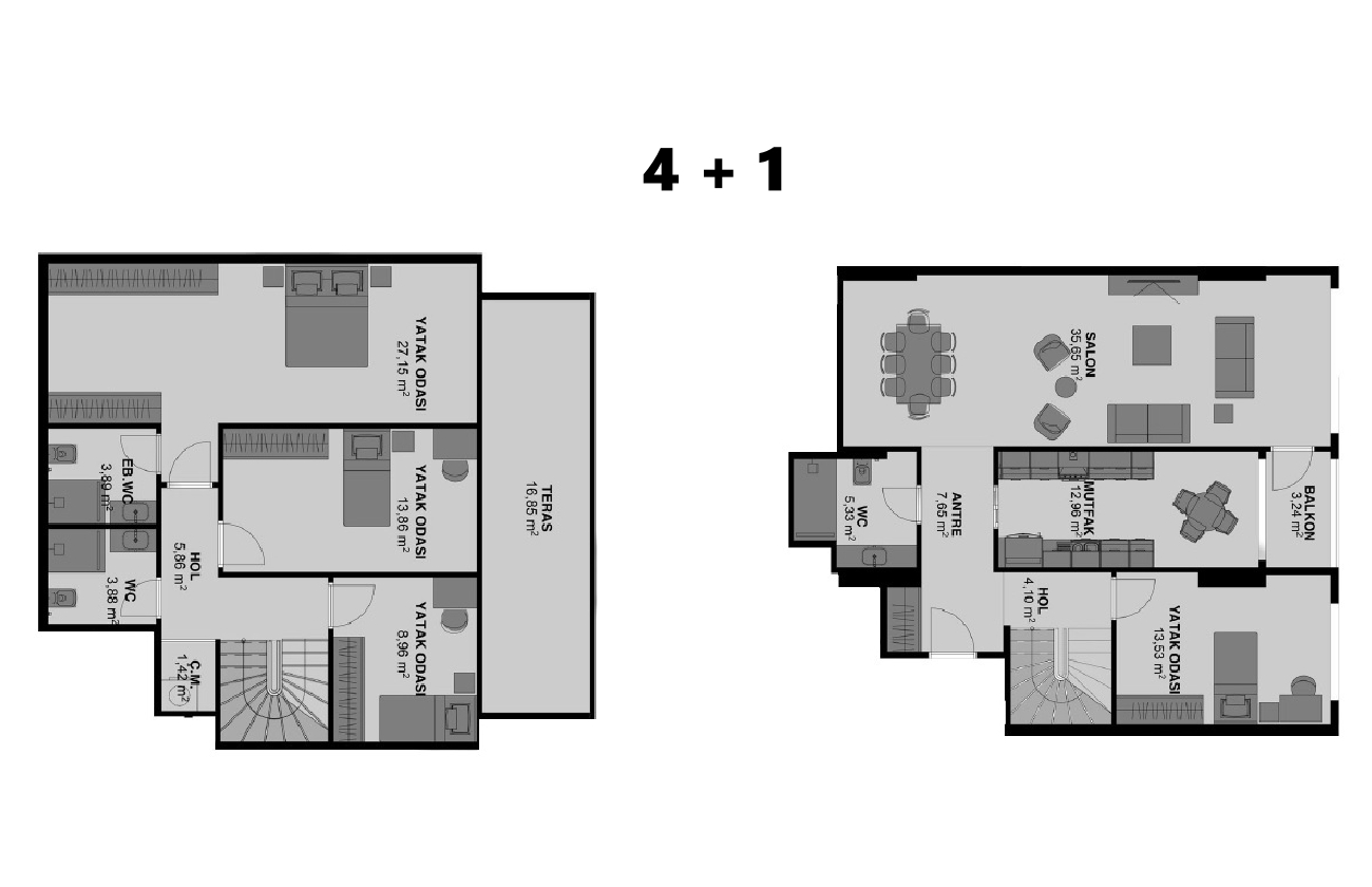 أربعة غرف وصالة